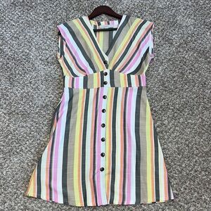 LOFT Flattering Multicolor Striped Midi Dress 4P